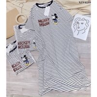 Váy suông M.i.c.k.y MOUSE kẻ ngang dáng dài 98cm viền cổ xẻ chân