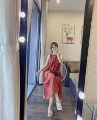 váy suông nữ - đầm suông sát nách dáng dài 3 màu chất đũi - CAM