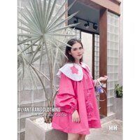 Váy Suông Nữ Dáng Babydoll Cổ Sen Thêu Hoa Tay Chun Điệu Đáng Yêu NaRoom