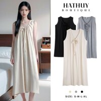Váy Suông Nữ Sát Nách Basic Mặc Nhà Dáng Dài Cổ Dây Rút Điều Chỉnh Chất Zip Mát, Đầm Suông Nữ Dài Bầu Bí Mặc Thoải Mái