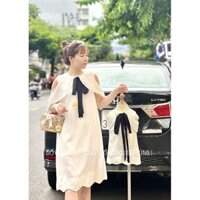 Váy suông trắng nơ bé, sét váy mẹ và bé
