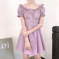 Váy suông trễ vai chun bèo khuy rộng