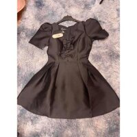 VÁY TAFTA CỔ V PHỐI NƠ DẠY DỌC , VÁY CÓ ĐỆM NGỰC+ QUẦN LÓT TRONG, SHOP CHỤP KÈM ẢNH THẬT CHỊ EM THAM KHẢO