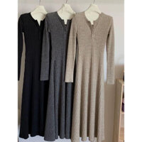 Váy tăm nhung lông cào xù cổ tròn bổ trụ cài khuy full 3 màu size SM