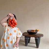 váy tay bồng chấm bi cam phong cách korea