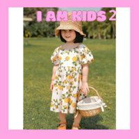 Váy Tay Bồng Dây Chéo Lưng Họa Tiết Quả Chanh Vàng IK07 - I am Kids