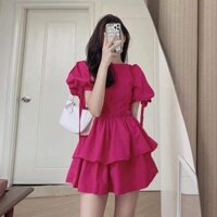Váy tay bồng xếp ly thắt eo, đầm bánh bèo 2 tầng AS211