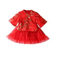 Váy tết gấm ánh kim cho bé