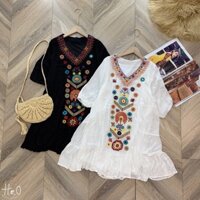 Váy thêu hoạ tiết trắng đen hàng loại 1