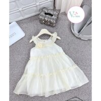 Váy thiết kế cổ yếm dập ly xếp tầng hàng 2 lớp bèo xinh cho bé
