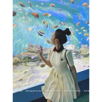 Váy Thiết Kế Dập Ly Phối Cổ Sen Đỏ Thêu Tim Ngực Sang Trọng Lịch Sự