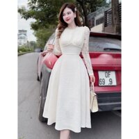 Váy thiết kế nữ dạ tweet, màu trắng, phối ren cho Nàng, cực xinh, đi làm, đi chơi, phong cách nhẹ nhàng bay bổng VANOS