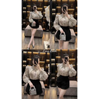 Váy Thiết Kế Phối Nơ Dập ly Dáng Xoè Ngắn