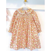 Váy thô hoa nhí tay dài, hàng thiết kế Liebedress, smock ngực, thêu hoa nhí cổ cầu kỳ, size 1-6Y
