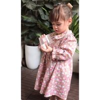 Váy thô hoa nhí tay dài, hàng thiết kế Liebedress, smock ngực, thêu hoa nhí cổ cầu kỳ, size 1-6Y
