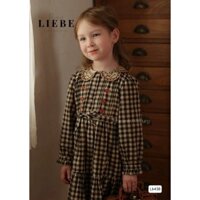 Váy thô Liebe Babydress caro đen xếp li ngực thêu hoa size 2 - 12y