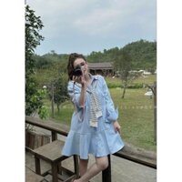 VÁY THÔ SUÔNG KÈM KHĂN KẺ THỦY THỦ  - HÀNG TK