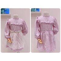 Váy thô Toto Heros màu trắng hoa nhí hồng cổ bèo kèm chân ren rời màu kem size 100 - 150
