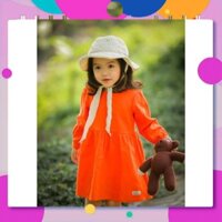 Váy thu đông bé gái Váy bé gái dài tay Haki vải Linen cao cấp Cam HK493 hàng chính hãng