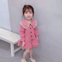 Váy thu đông dài tay cổ sen bèo cho bé gái siêu điệu