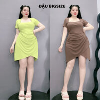 Váy thun bigsize nữ tay ngắn cổ vuông dáng chữ A tà chéo tam giác chất thun tăm mềm mịn - G658