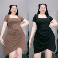 Váy thun NHỎ CLOTHING bigsize nữ tay ngắn cổ vuông dáng chữ A tà chéo tam giác chất thun tăm mềm mịn thời trang G658