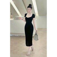 Váy thun ôm dáng dài dự tiệc, đầm body xoắn eo, ngực tay ngắn siu xinh 2 màu đỏ+ đen G930