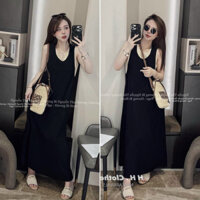 Váy thun xuông phối 2 cổ chất thun tăm lạnh mềm DH SHOP102