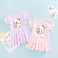 Váy thường ngày 100% cotton mùa hè cho bé gái Hello Kitty Váy công chúa cho bé gái váy liền cho bé gái