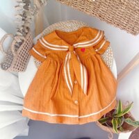 Váy thuỷ thủ hoạ tiết tim cúc mỏ neo màu hồng, vàng vải thô xô cotton mềm mát thấm hút mồ hôi cực tốt