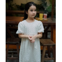 Váy tiểu thư cho bé gái LEAH dáng babydoll cộc tay ren thô thêu cotton Jolie Trắng dành cho bé gái từ 3 đến 10 tuổi