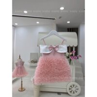 Váy tiểu thư cho bé gái Méli Dress màu hồng ngọt ngào đính nơ kèm tag hoa trà Babine thiết kế