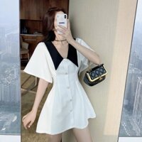 Váy tiểu thư cúc dọc tay phồng