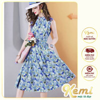 Váy tiểu thư hoa nhí cộc tay bo eo duyên dáng, đầm xòe maxi dáng dài công chúa Kemi