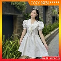 Váy tiểu thư xốp bẻo cổ thắt nơ phong cách công chúa COZY DRESS V076