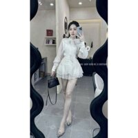 Váy tơ kem 2 lớp áo dài tay