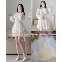 Váy tơ tầng cổ yếm tay dài đi tiệc ulzzang ( có size) đầm cột yếm cao cấp