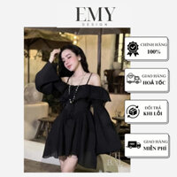 Váy tơ trễ vai corset eo briebrie xòe nhẹ chất tơ bồng bềnh tiểu thư, váy chiết eo dáng xòe tay dài by EMY DESIGN