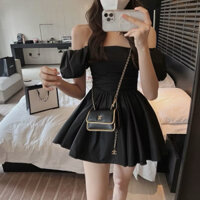 Váy Trắng Cổ Vuông Trễ vai Tay Bồng