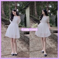 Váy trắng cổ yếm 2 lớp, đầm bánh bèo tiểu thư voan tơ Lady Cool Freesize<55kg
