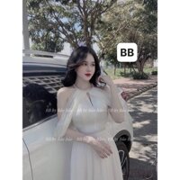 váy trắng cổ yếm váy dự tiệc