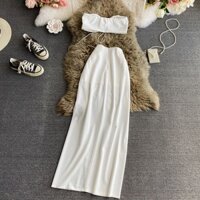 Váy trắng dáng dài đi biển nữ hai mảnh LUHAZO Bikini dáng dài kiểu Hàn Quốc maxi 9648 V-27