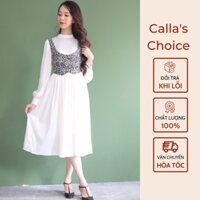 Váy Trắng Kèm Gile Giả, Chất Lụa Bông Mềm Mượt, Bồng Bềnh Phong Cách Vintage