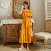 Váy trắng trễ vai bèo dáng dài maxi đi biển bikini bigsize đầm chun eo dáng xoè chụp kỷ yếu dự tiệc cưới 8885 CT-26