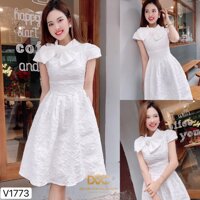 Váy trắng xòe nơ cổ V1773  - Đẹp Shop DVC - Kèm ảnh thật trải sàn do shop tự chụp  ྇ ྇