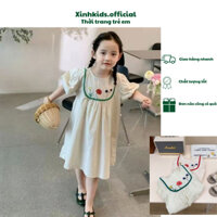 Váy trẻ em chấm bi 2 màu xanh, đỏ siêu dễ thương phong cách Hàn Quốc nhẹ nhàng, tinh tế, váy bé gái  mùa hè 2023.