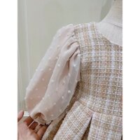 Váy Trẻ Em mùa đông dài tay 💕CHUNKIDS💕dạ kẻ TAY LƯỚI HẠT