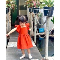 Váy trẻ em thiết kế cao cấp - Váy cánh tiên cam thắt nơ lưng - chất liệu vải Linen - cho bé gái 8-20kg (Ảnh thật 100%)