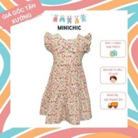 Váy trẻ em, váy bé gái 8-10 tuổi hoa nhí cam nhạt có buộc nơ sau lưng MINICHIC