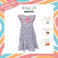 Váy trẻ em, váy bé gái teen 13-14 tuổi cổ bèo nơ ngực hoạ tiết hoa nhí xanh mix hồng MINICHIC